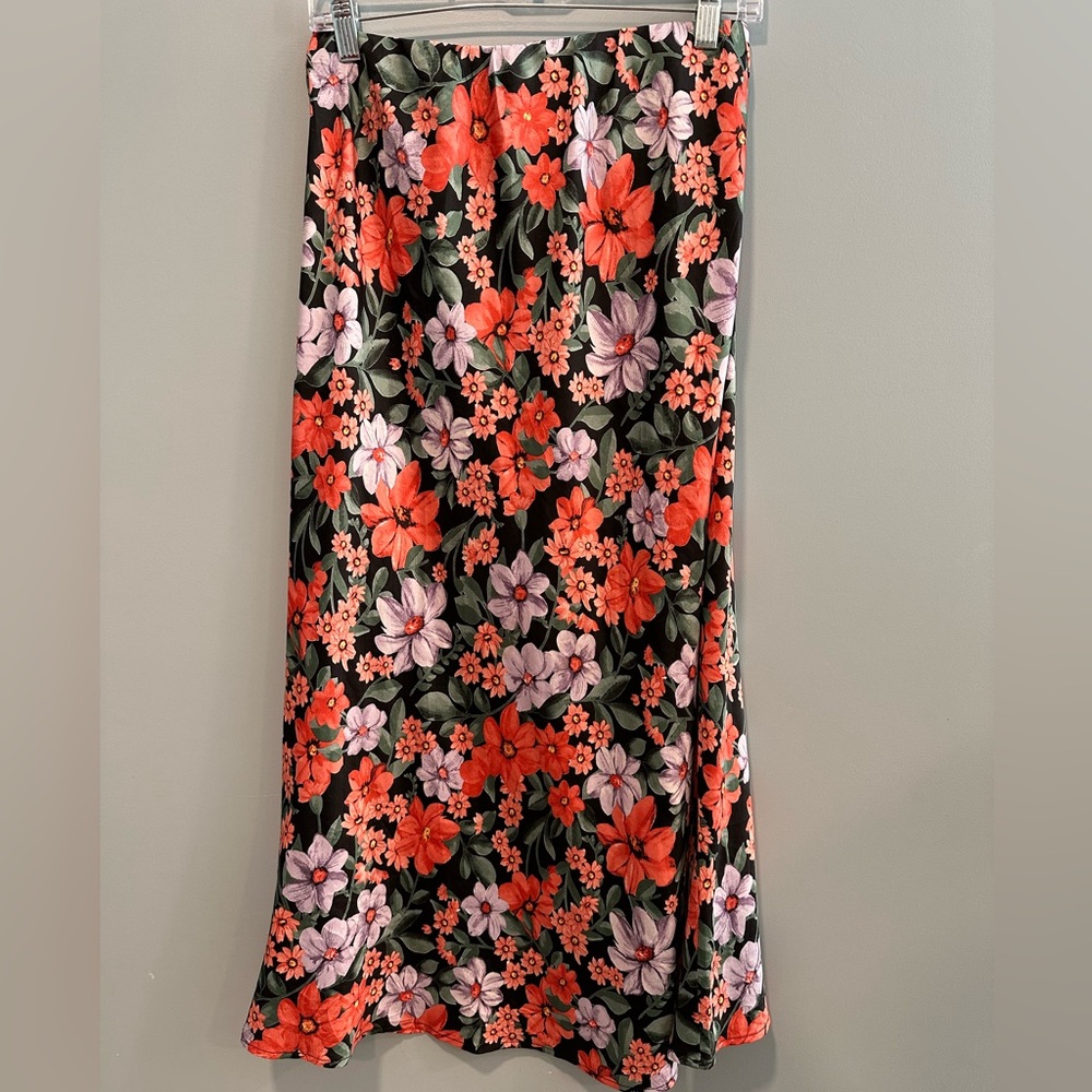 Anthropologie Abel the Label Cassidy black floral silky slip skirt M